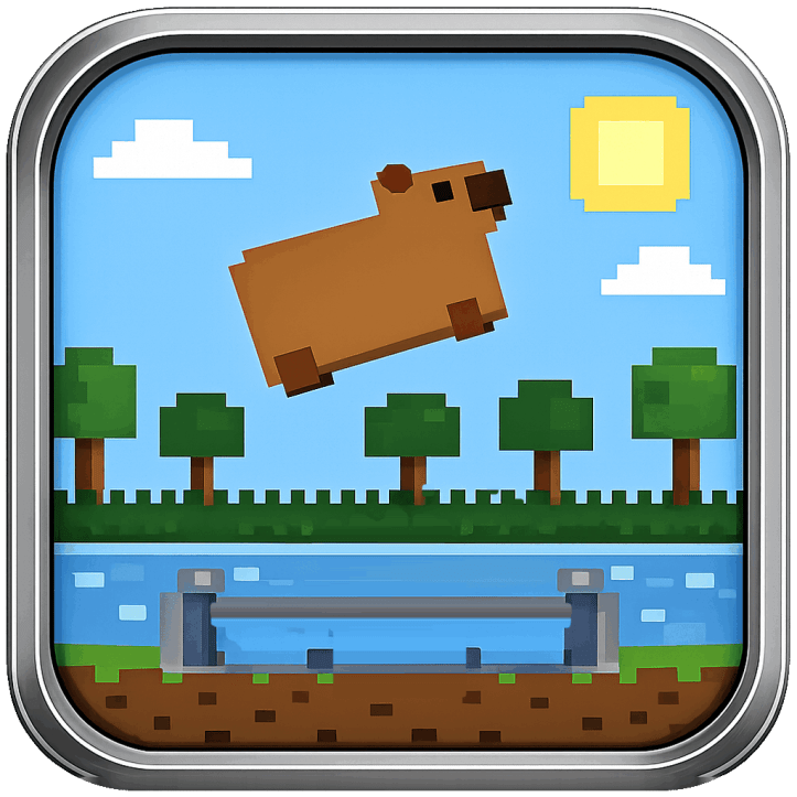 Capybara Dash game icon, with a capybara jumping over a hot spring.